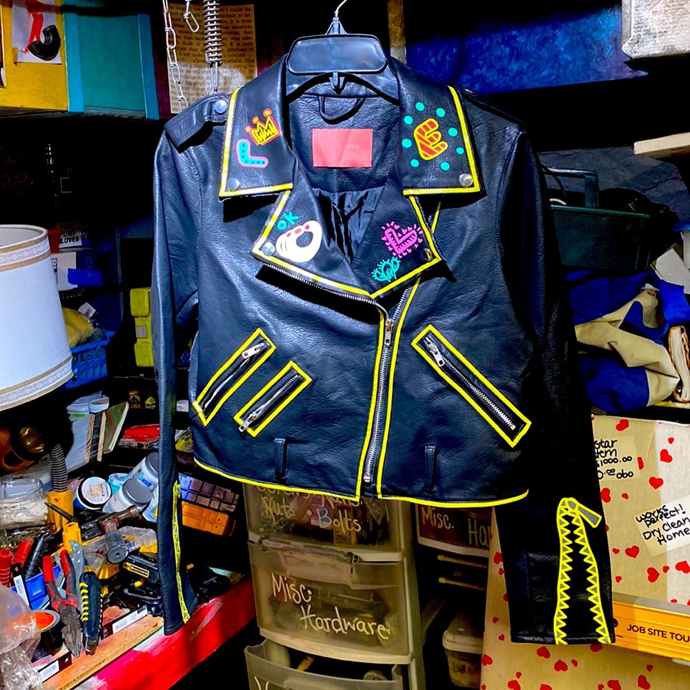 Signatures Custom Medium M Girls faux leather PUNK coat jacket Unique Super Cool